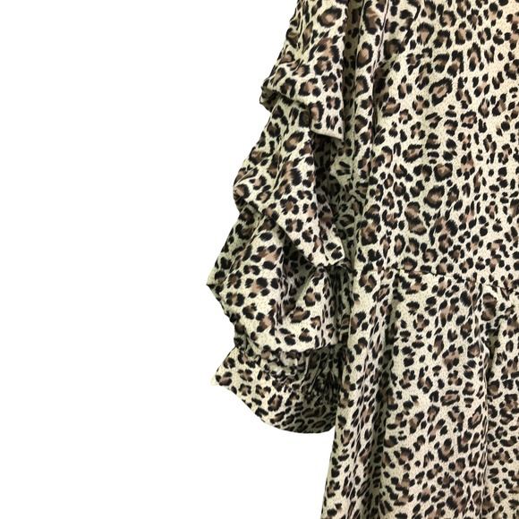 P.Luca Milano Women's Tunic Top Hi-Lo Puff Gathered Sleeves Brown Leopard L NWT - Picture 6 of 11